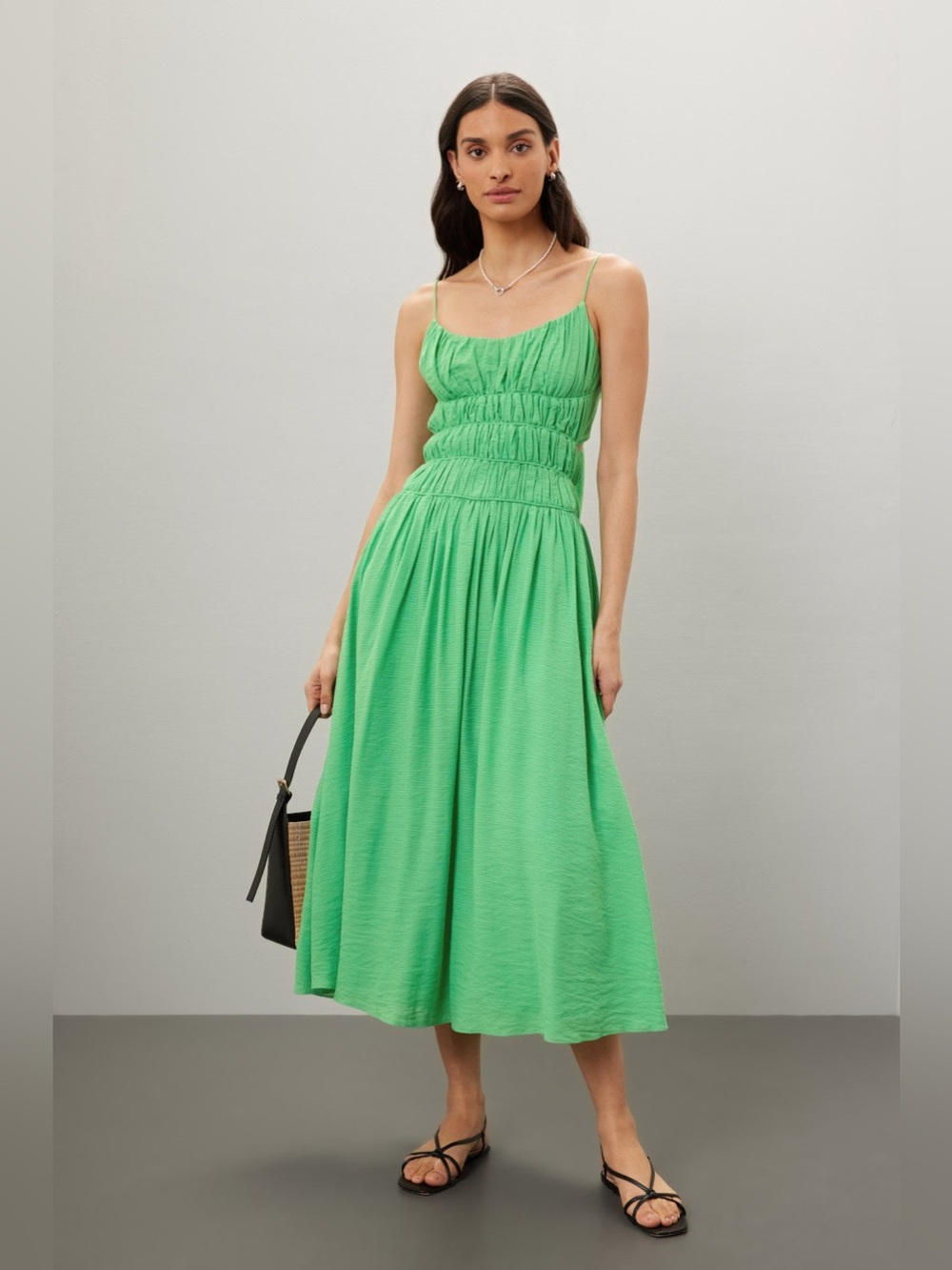 Astr the Label Andrina Smocked Midi Dress - Green
